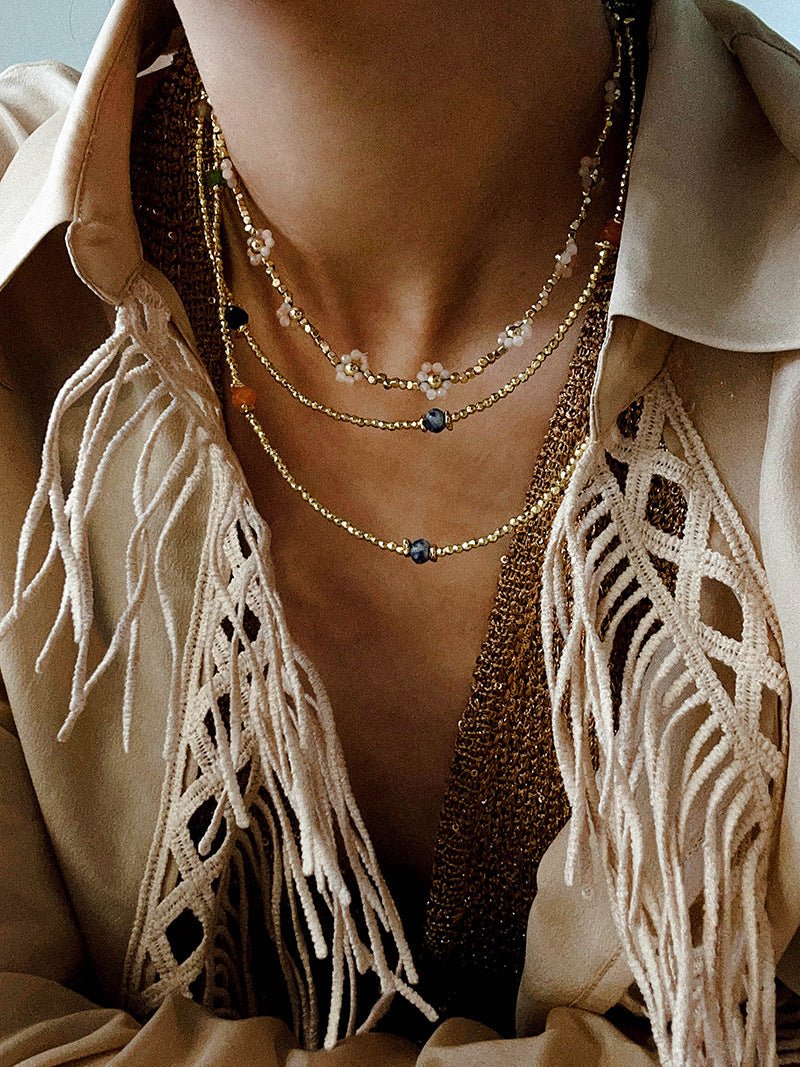 Bohemian Faceted Gold Bead Necklace – Colorful Gemstone or Pearl Style - floysun