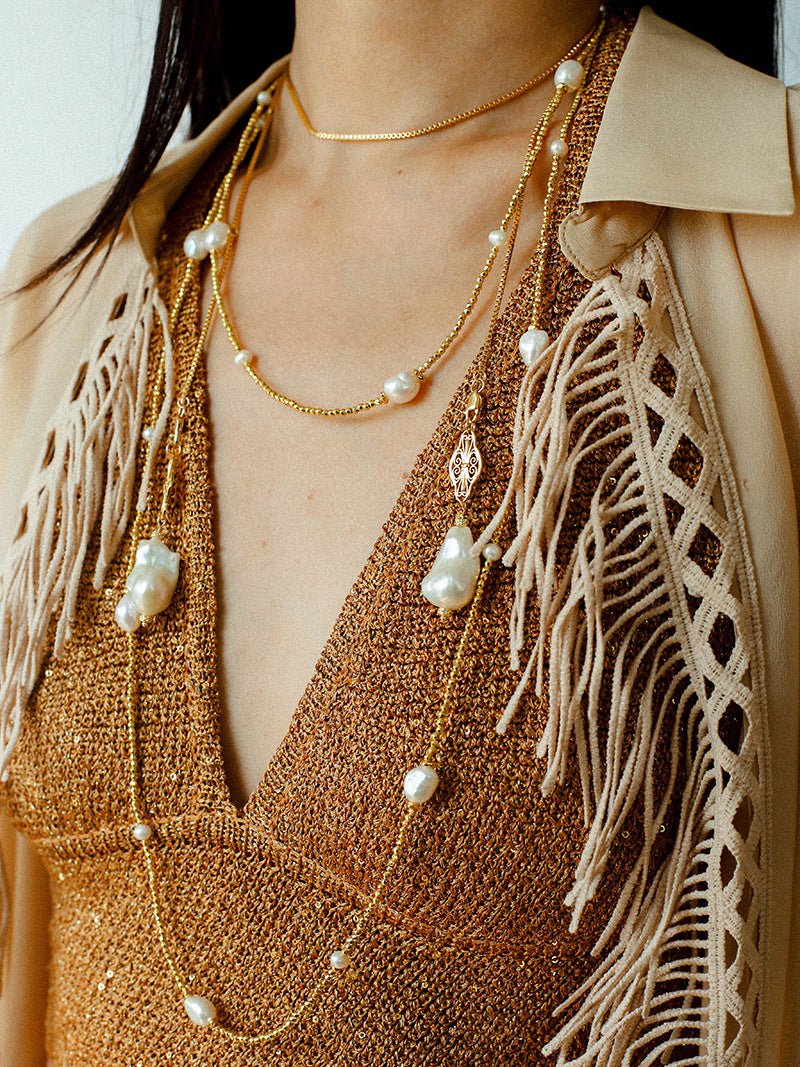 Bohemian Faceted Gold Bead Necklace – Colorful Gemstone or Pearl Style - floysun