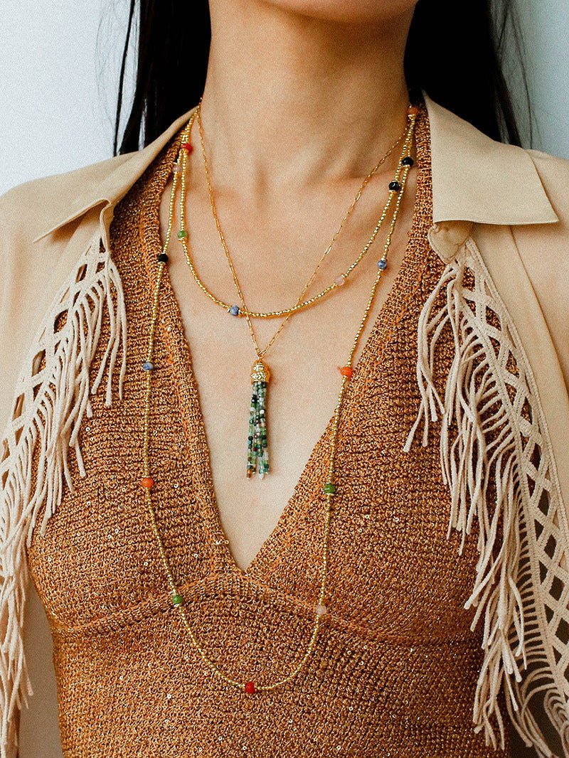 Bohemian Faceted Gold Bead Necklace – Colorful Gemstone or Pearl Style - floysun