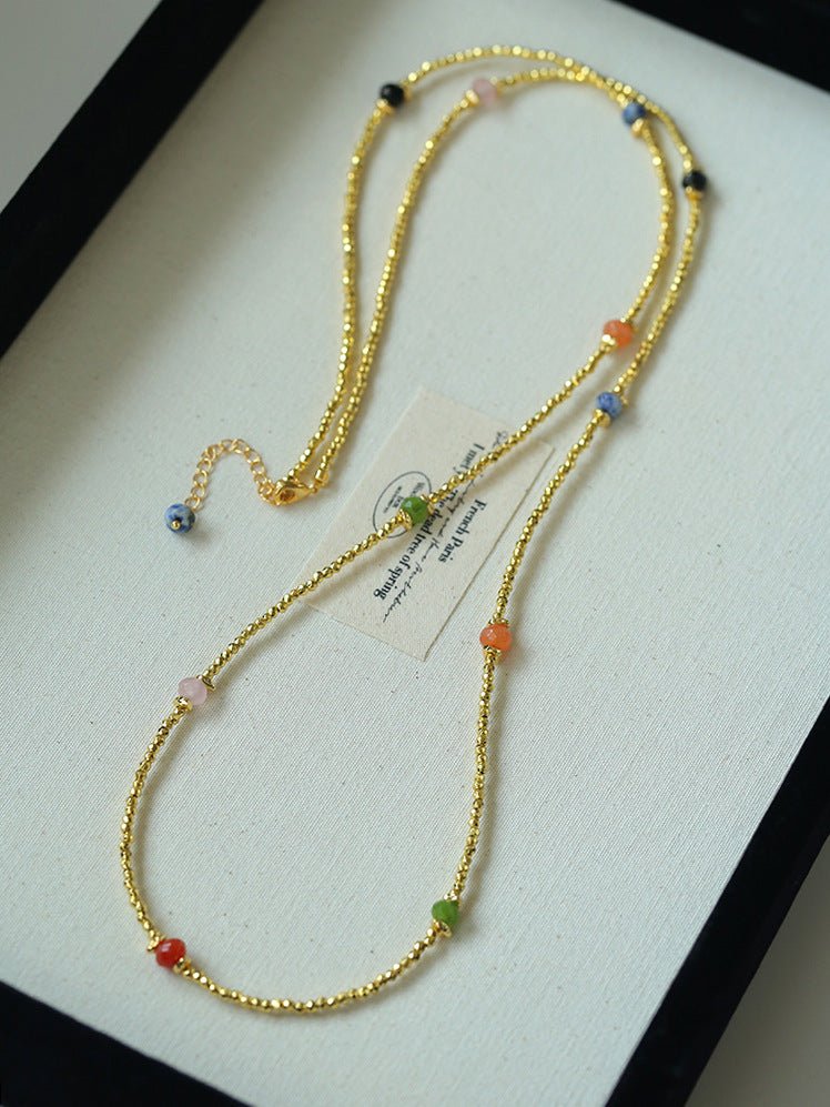 Bohemian Faceted Gold Bead Necklace – Colorful Gemstone or Pearl Style - floysun