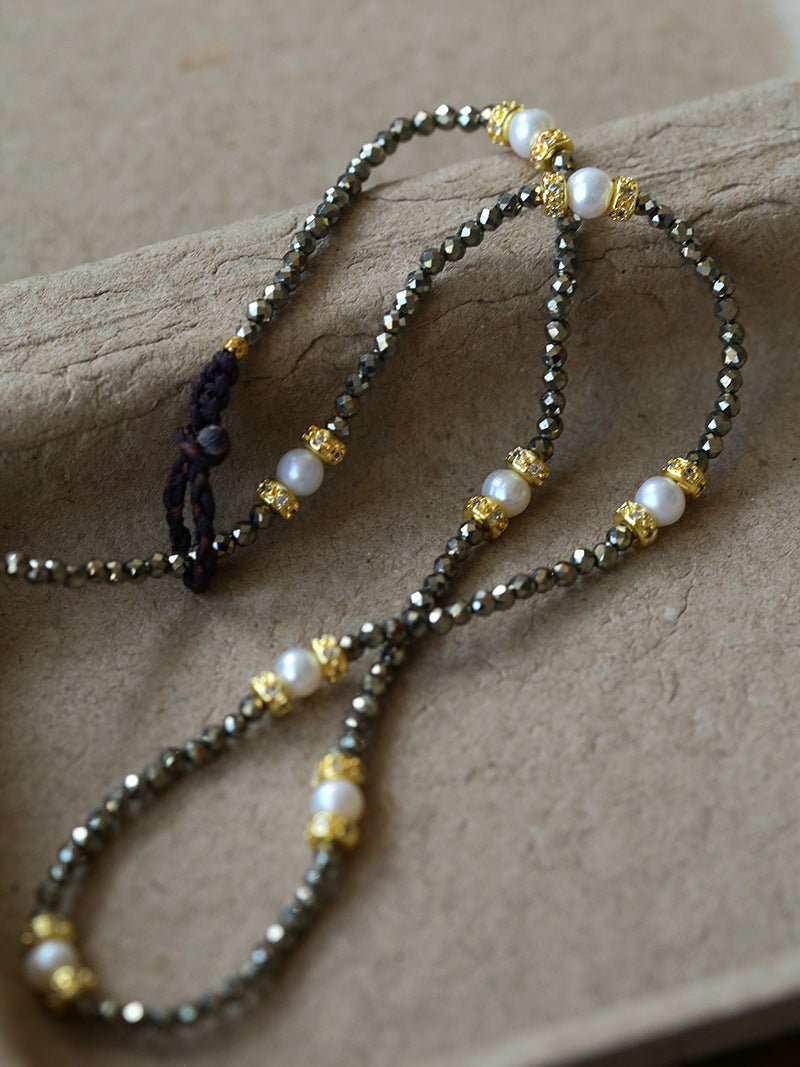 Bohemian Rhapsody – Gold Ore & Pearl Beaded Necklace with Bell Clasp - floysun