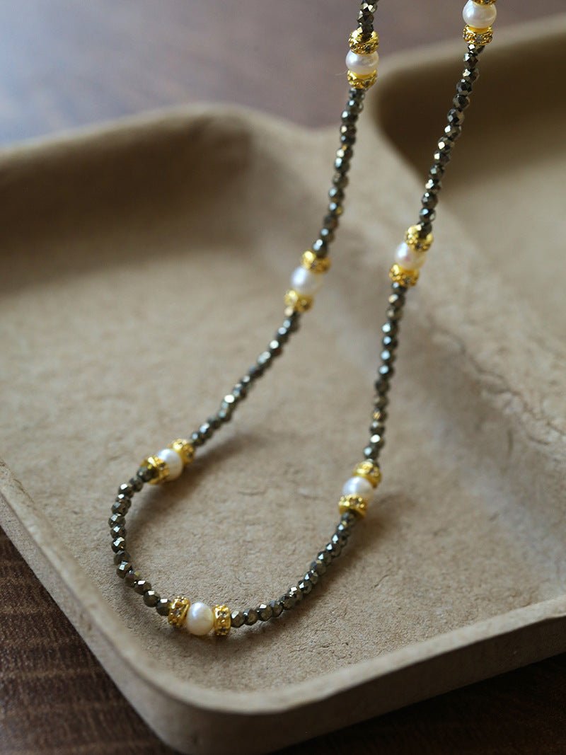 Bohemian Rhapsody – Gold Ore & Pearl Beaded Necklace with Bell Clasp - floysun