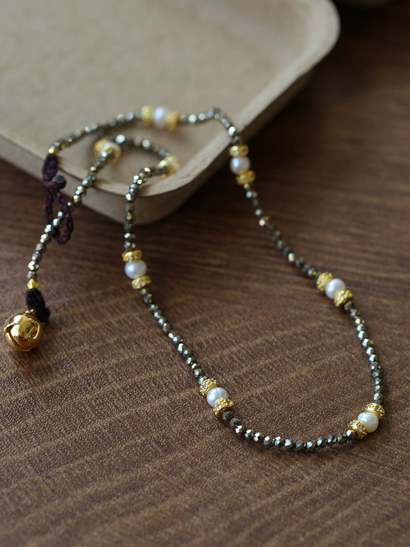 Bohemian Rhapsody – Gold Ore & Pearl Beaded Necklace with Bell Clasp - floysun