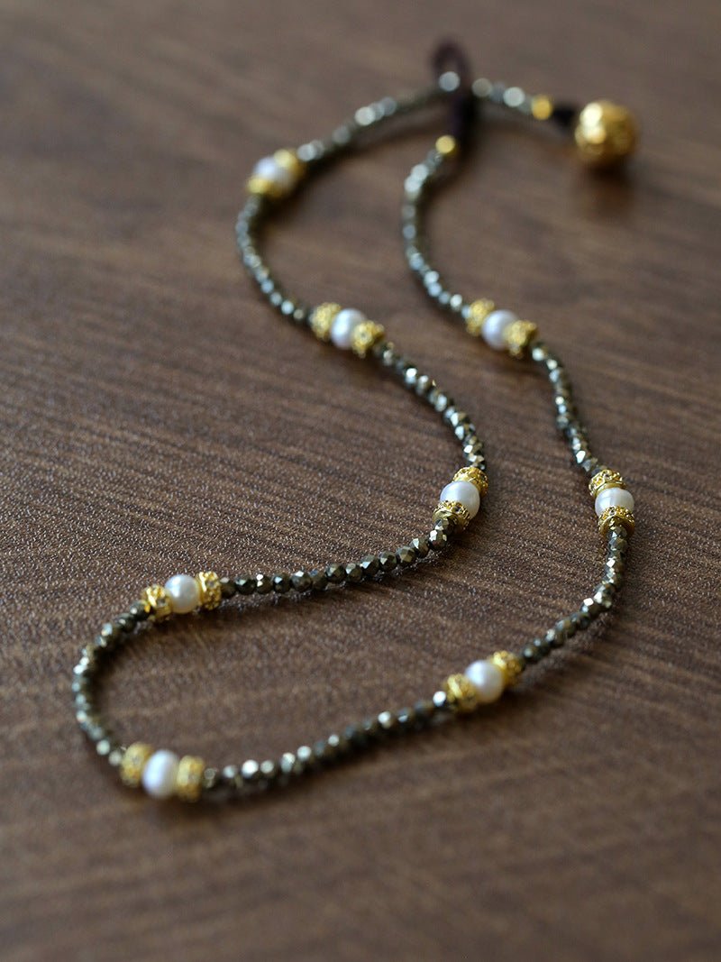 Bohemian Rhapsody – Gold Ore & Pearl Beaded Necklace with Bell Clasp - floysun