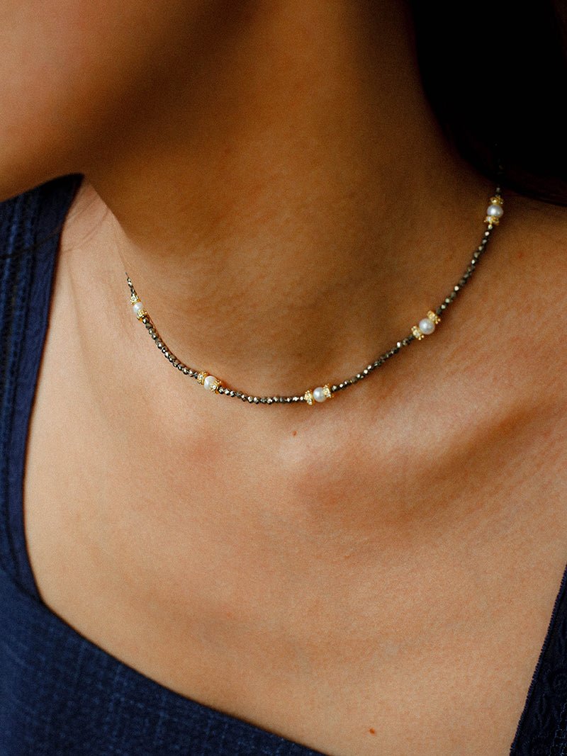 Bohemian Rhapsody – Gold Ore & Pearl Beaded Necklace with Bell Clasp - floysun