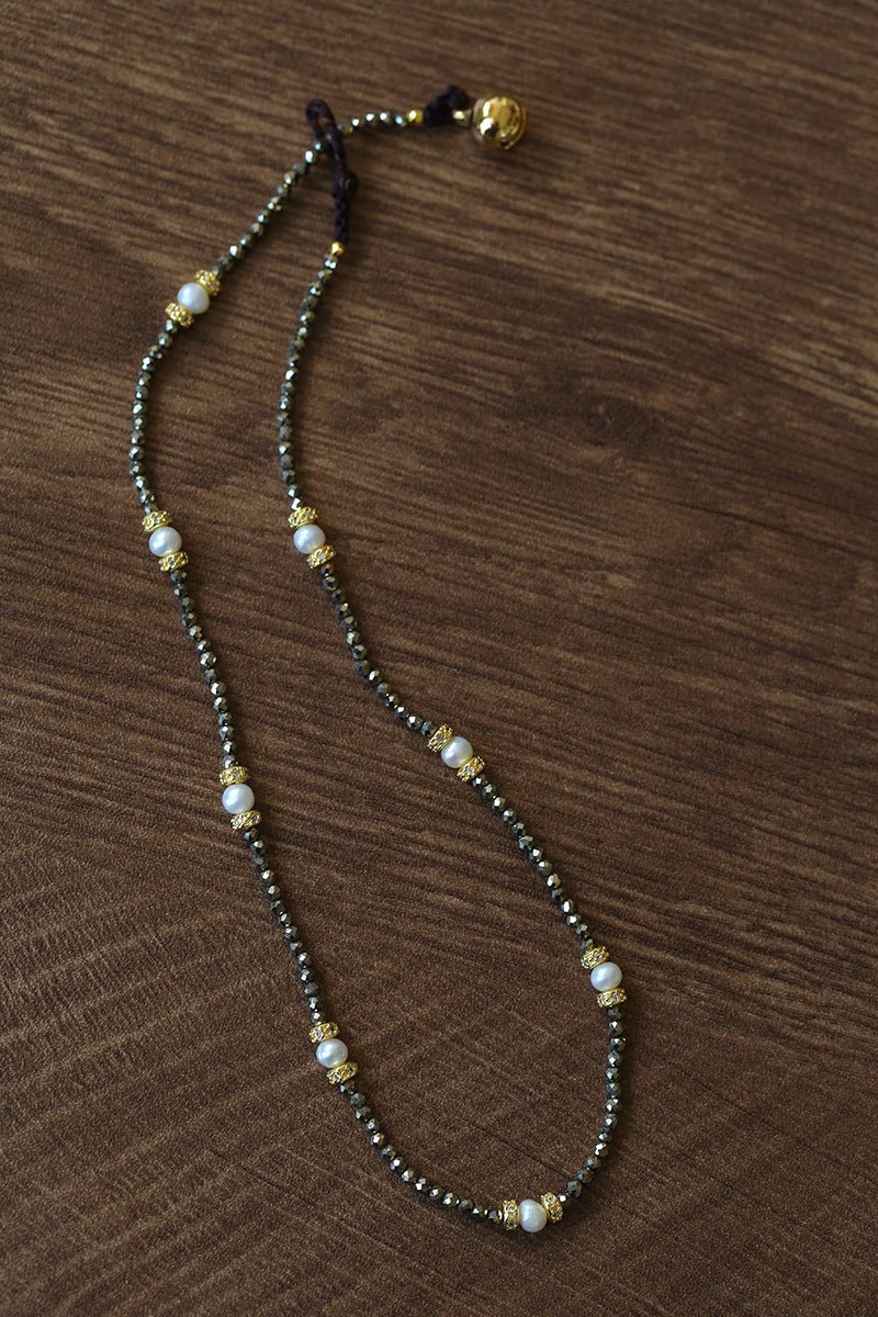 Bohemian Rhapsody – Gold Ore & Pearl Beaded Necklace with Bell Clasp - floysun