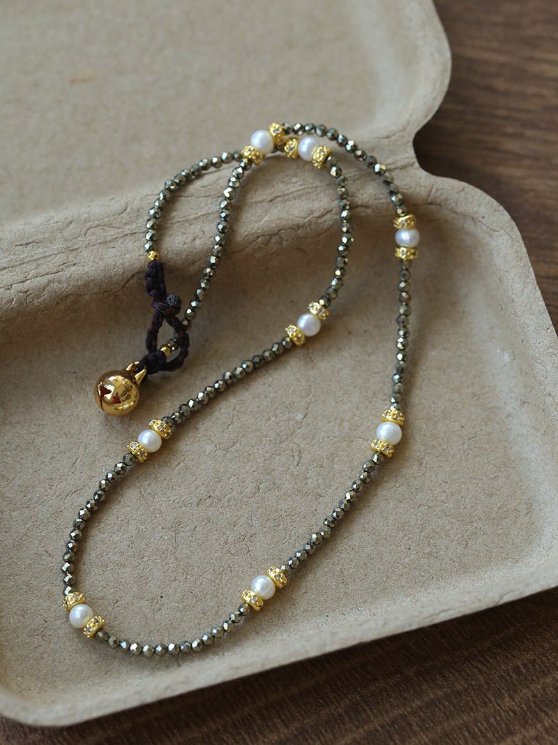 Bohemian Rhapsody – Gold Ore & Pearl Beaded Necklace with Bell Clasp - floysun