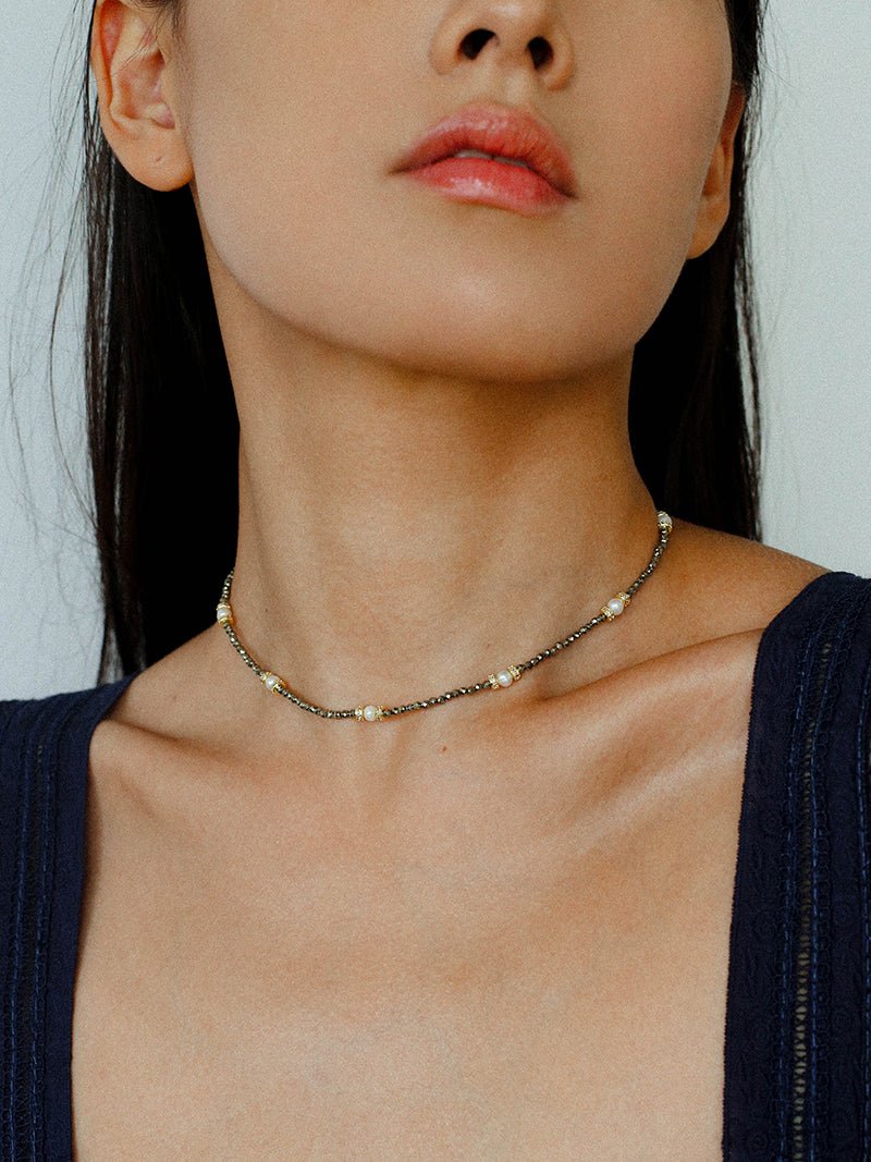 Bohemian Rhapsody – Gold Ore & Pearl Beaded Necklace with Bell Clasp - floysun