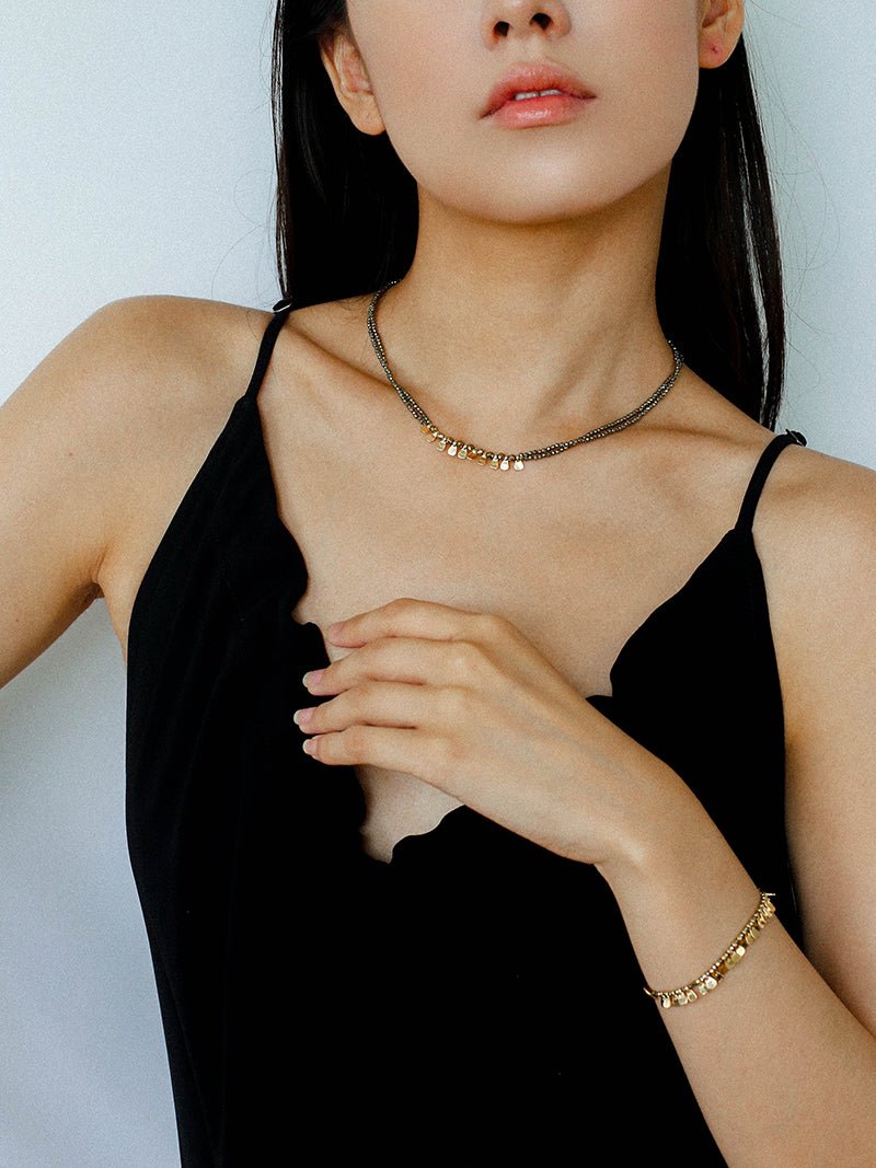 Bohemian Soulbound Double - Layer Necklace – Gold Ore & Black Spinel - floysun