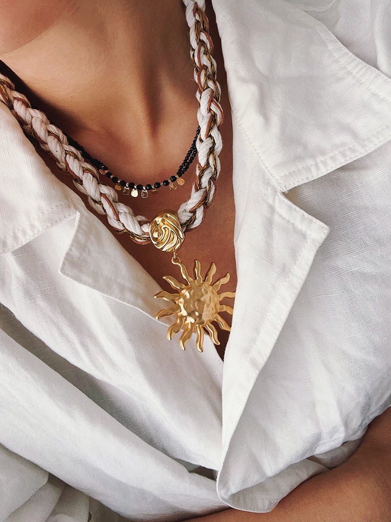 Bohemian Soulbound Double - Layer Necklace – Gold Ore & Black Spinel - floysun