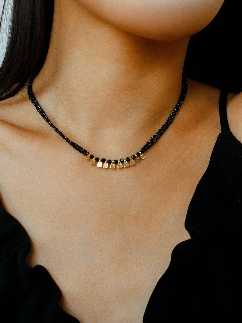 Bohemian Soulbound Double - Layer Necklace – Gold Ore & Black Spinel - floysun
