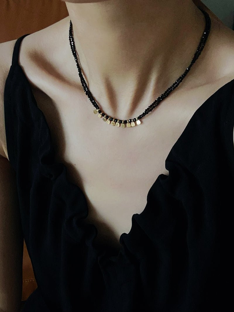Bohemian Soulbound Double - Layer Necklace – Gold Ore & Black Spinel - floysun