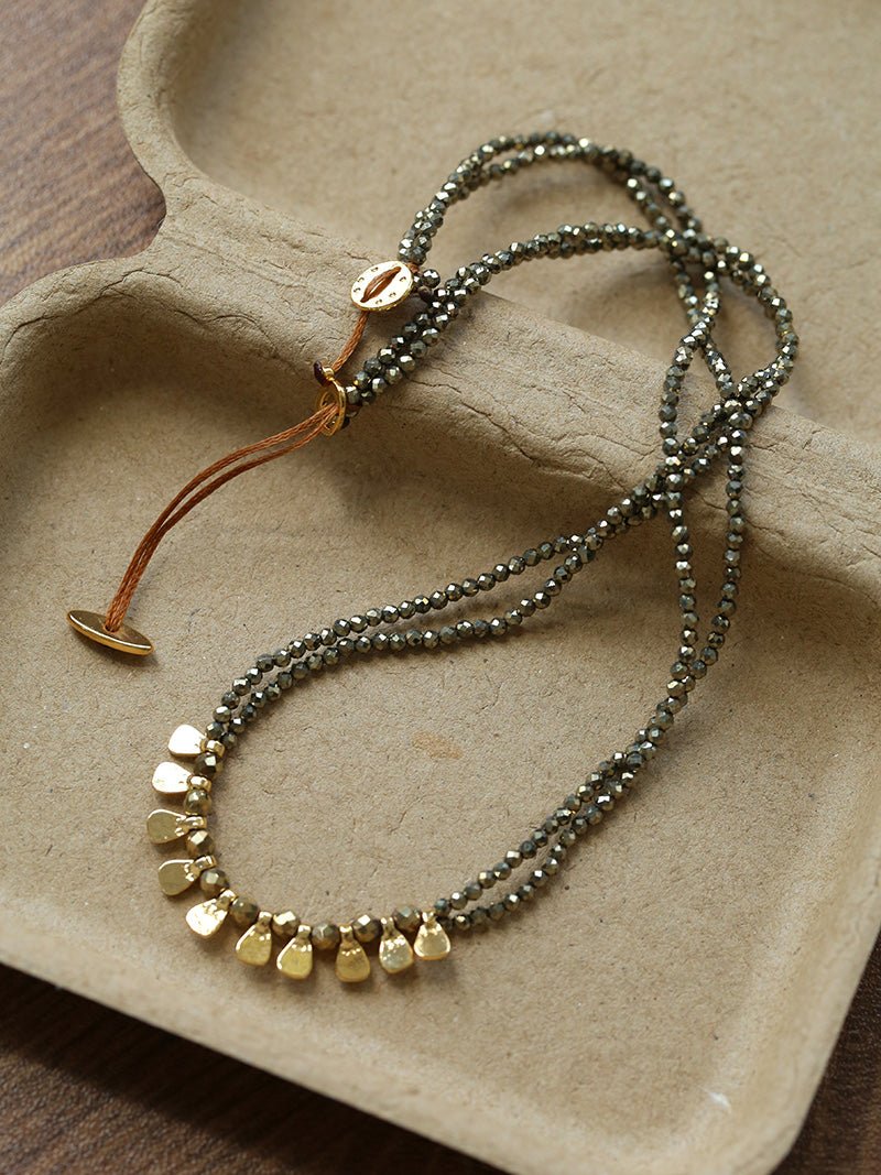 Bohemian Soulbound Double - Layer Necklace – Gold Ore & Black Spinel - floysun