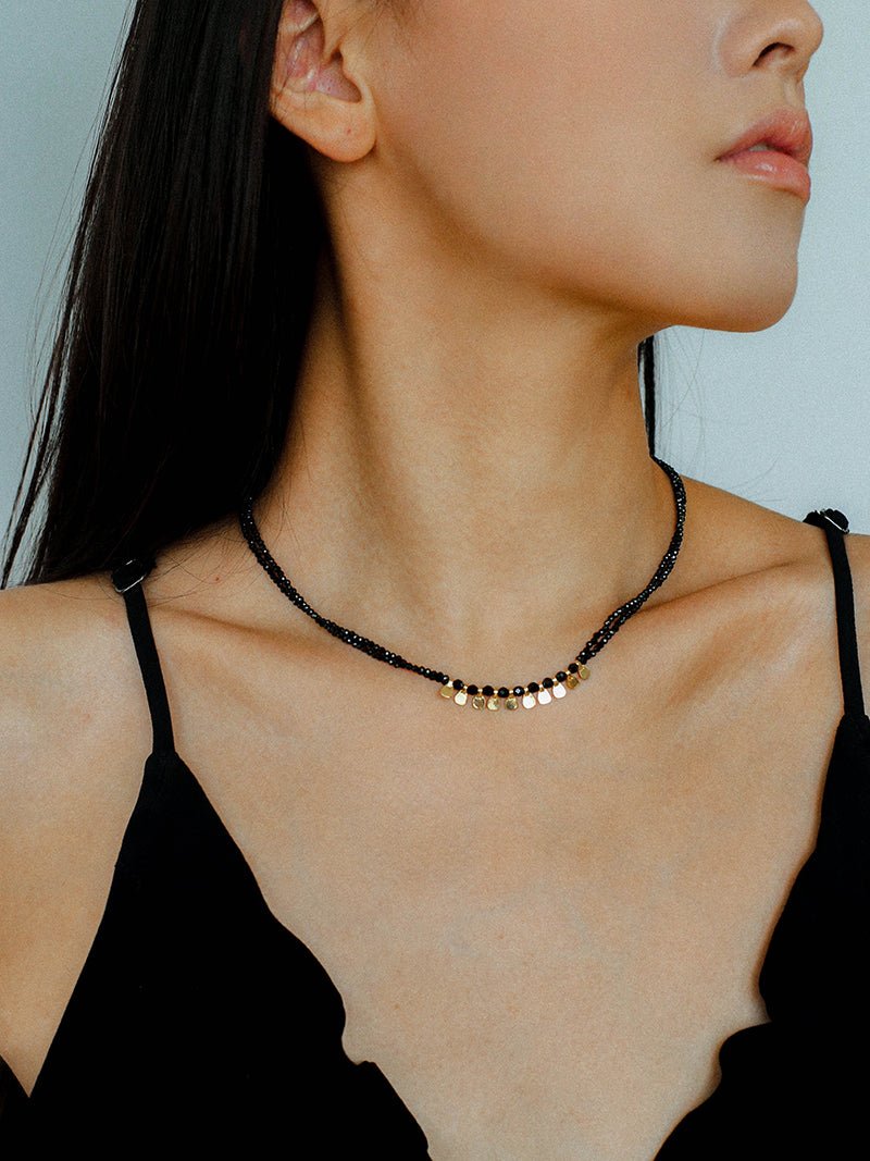 Bohemian Soulbound Double - Layer Necklace – Gold Ore & Black Spinel - floysun