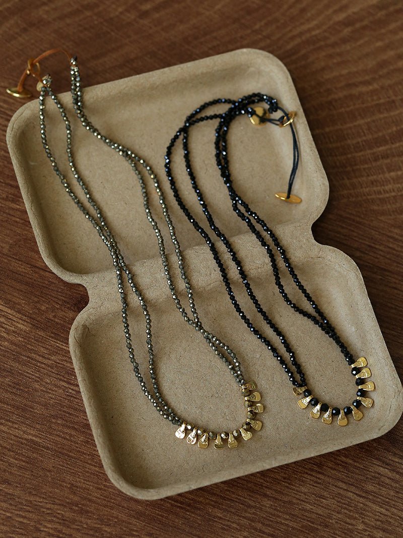 Bohemian Soulbound Double - Layer Necklace – Gold Ore & Black Spinel - floysun