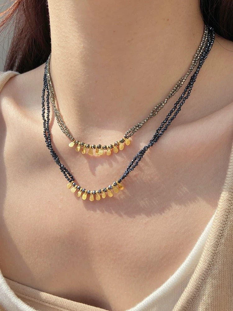 Bohemian Soulbound Double - Layer Necklace – Gold Ore & Black Spinel - floysun