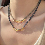 Bohemian Soulbound Double - Layer Necklace – Gold Ore & Black Spinel - floysun