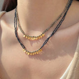 Bohemian Soulbound Double - Layer Necklace – Gold Ore & Black Spinel - floysun