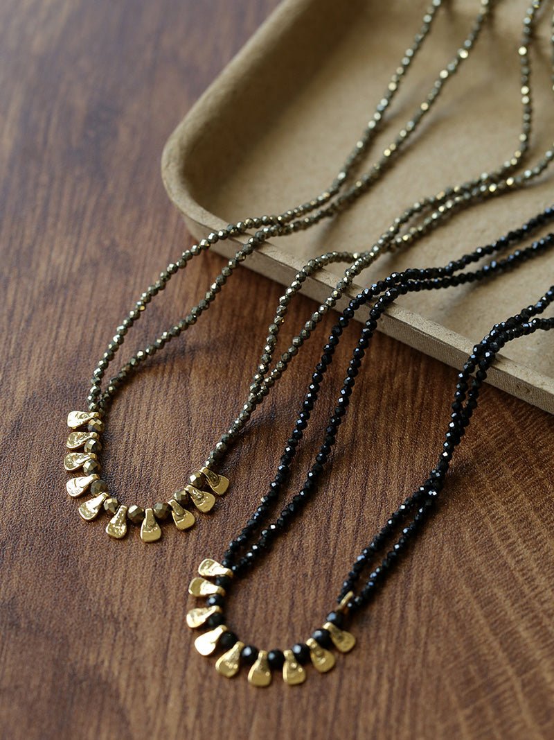 Bohemian Soulbound Double - Layer Necklace – Gold Ore & Black Spinel - floysun