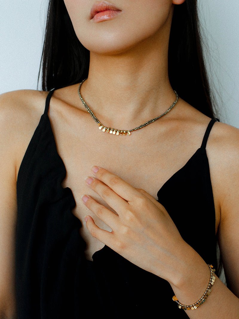 Bohemian Soulbound Double - Layer Necklace – Gold Ore & Black Spinel - floysun