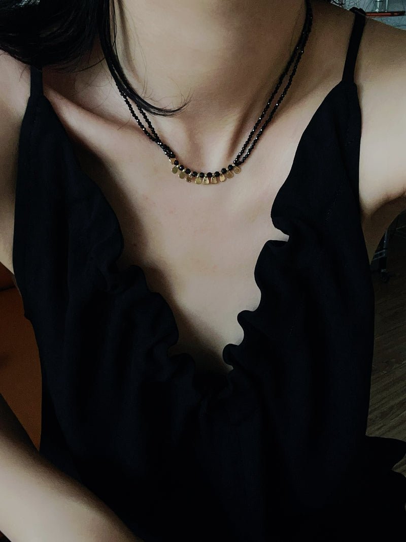 Bohemian Soulbound Double - Layer Necklace – Gold Ore & Black Spinel - floysun