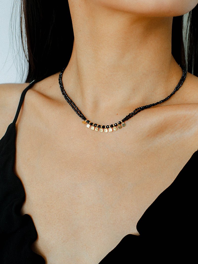 Bohemian Soulbound Double - Layer Necklace – Gold Ore & Black Spinel - floysun