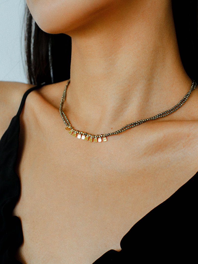 Bohemian Soulbound Double - Layer Necklace – Gold Ore & Black Spinel - floysun