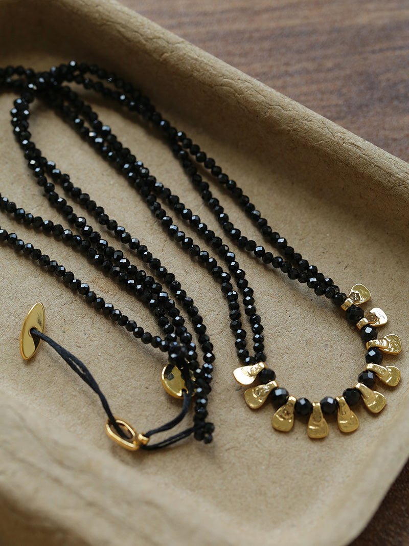 Bohemian Soulbound Double - Layer Necklace – Gold Ore & Black Spinel - floysun