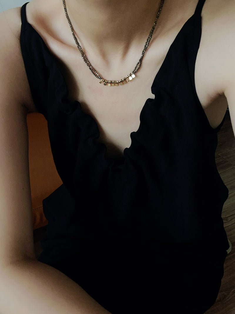 Bohemian Soulbound Double - Layer Necklace – Gold Ore & Black Spinel - floysun