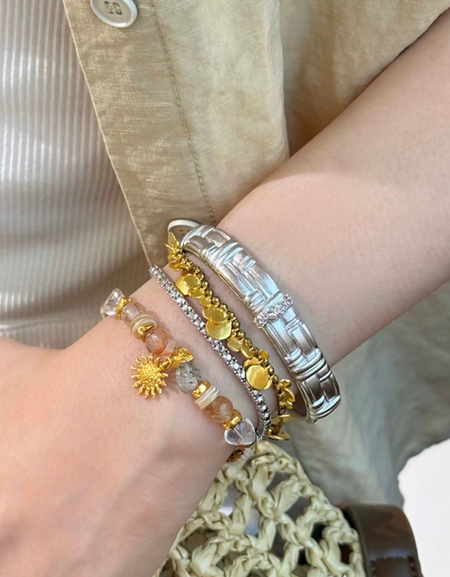Bohemian Vintage Coin Gold Ore Beaded Bracelet - floysun