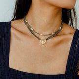 Boho Chic Gold Ore Bead Necklace with Sculpted Heart Pendant - floysun