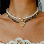Boho Chic Gold Ore Bead Necklace with Sculpted Heart Pendant - floysun