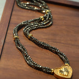 Boho Chic Gold Ore Bead Necklace with Sculpted Heart Pendant - floysun