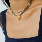 Boho Chic Gold Ore Bead Necklace with Sculpted Heart Pendant - floysun