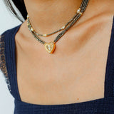Boho Chic Gold Ore Bead Necklace with Sculpted Heart Pendant - floysun