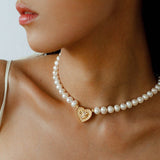Boho Chic Pearl Necklace with Vintage Heart Pendant – Soft Glow Elegance - floysun