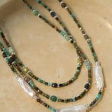 Boho Muse Long Turquoise & Baroque Pearl Beaded Necklace - floysun