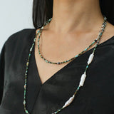 Boho Muse Long Turquoise & Baroque Pearl Beaded Necklace - floysun