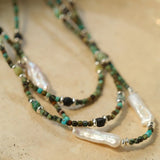 Boho Muse Long Turquoise & Baroque Pearl Beaded Necklace - floysun