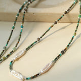 Boho Muse Long Turquoise & Baroque Pearl Beaded Necklace - floysun