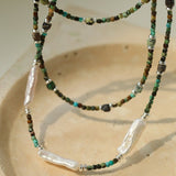 Boho Muse Long Turquoise & Baroque Pearl Beaded Necklace - floysun