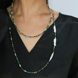 Boho Muse Long Turquoise & Baroque Pearl Beaded Necklace - floysun
