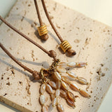 Boho Style Natural Shell Tassel Pendant Necklace with Wax Cord Chain - floysun
