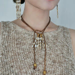 Boho Style Natural Shell Tassel Pendant Necklace with Wax Cord Chain - floysun