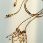 Boho Style Natural Shell Tassel Pendant Necklace with Wax Cord Chain - floysun