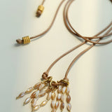 Boho Style Natural Shell Tassel Pendant Necklace with Wax Cord Chain - floysun