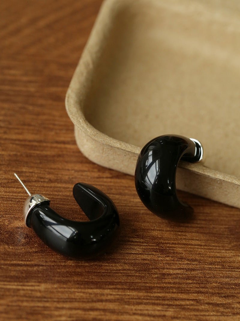 Bold Arc – Natural Stone C - Hoop Earrings in Black Onyx, Tiger’s Eye & Red Stone - floysun