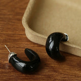 Bold Arc – Natural Stone C - Hoop Earrings in Black Onyx, Tiger’s Eye & Red Stone - floysun