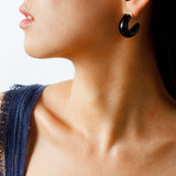 Bold Arc – Natural Stone C - Hoop Earrings in Black Onyx, Tiger’s Eye & Red Stone - floysun