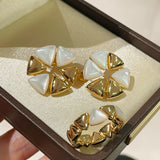 Bold Mother - of - Pearl Triangle Stud Earrings - floysun